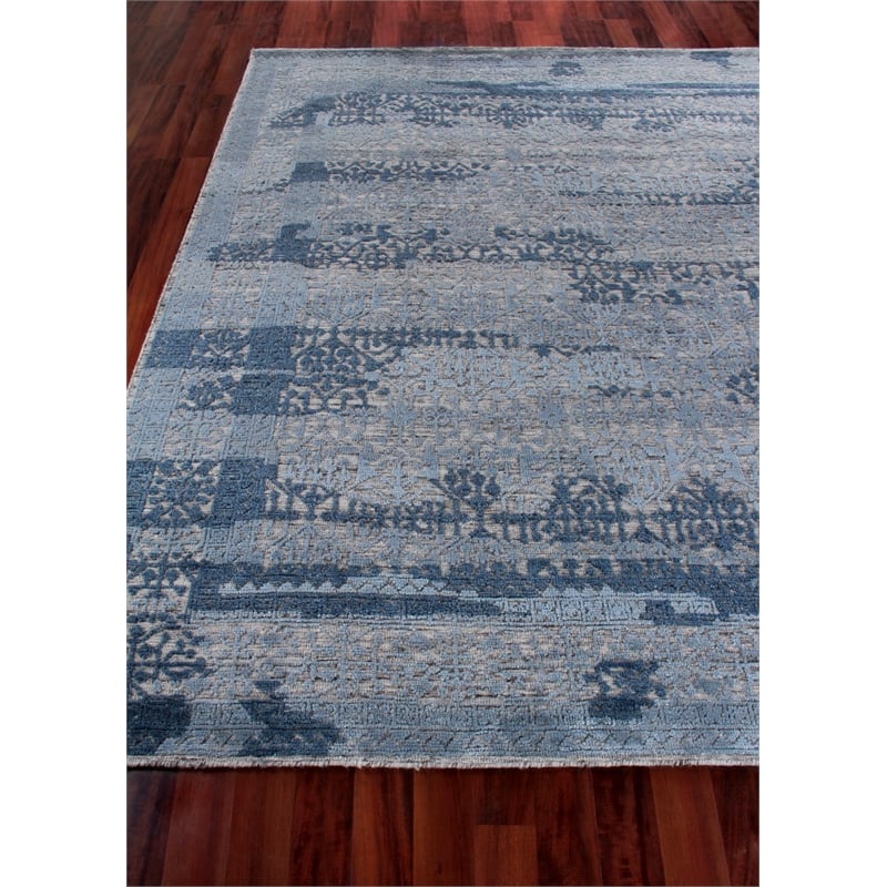 Cadence Hand-Knotted Wool/Bamboo Silk Light Blue 9'x12' Area Rug