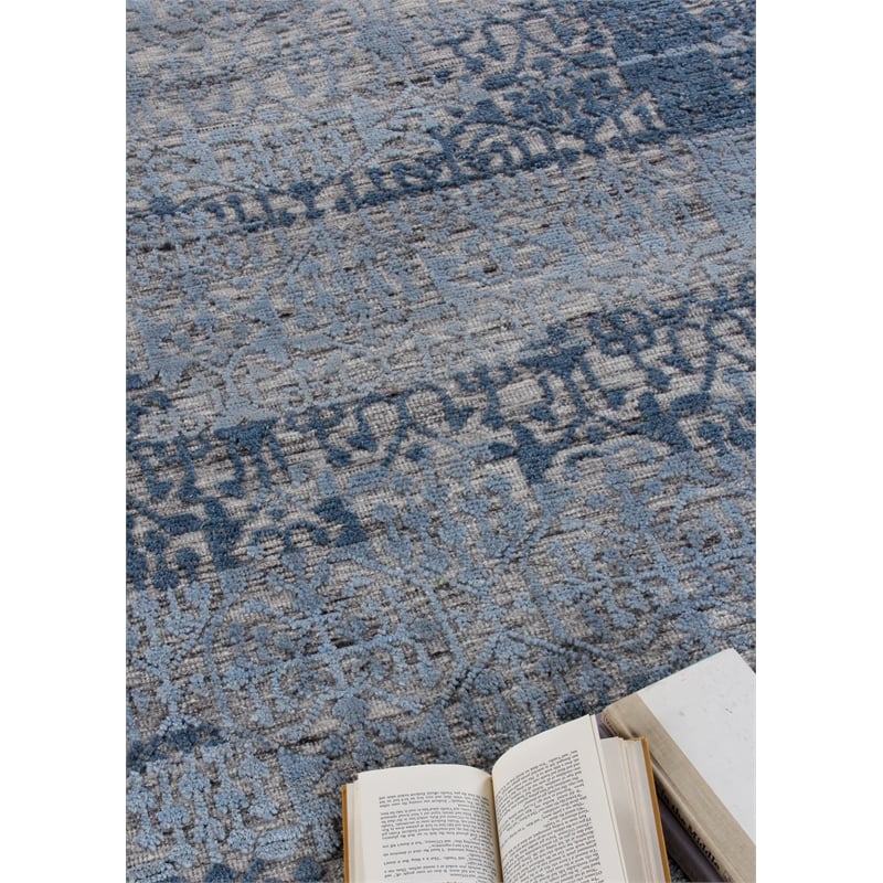 Cadence Hand-Knotted Wool/Bamboo Silk Light Blue 9'x12' Area Rug