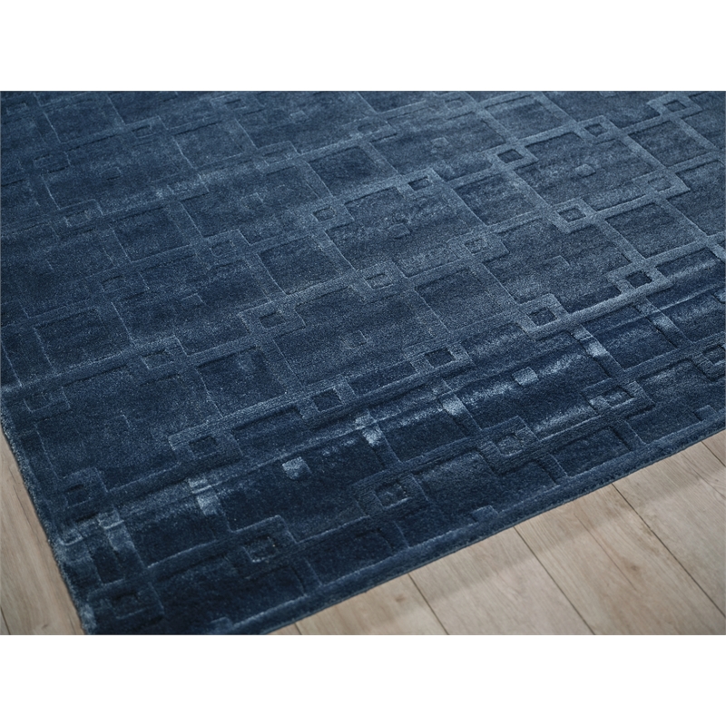 Camora Modern Handloomed Silky Nylon Navy 9'x12' Area Rug