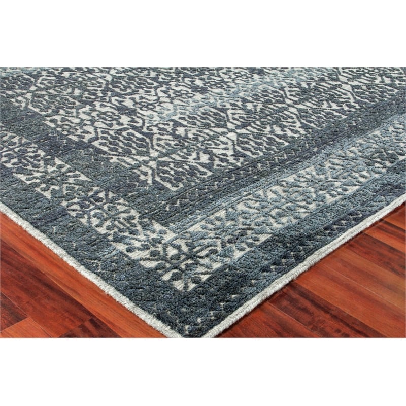 Cadence Hand-Knotted Wool/Bamboo Silk Navy Blue 8'x10' Area Rug