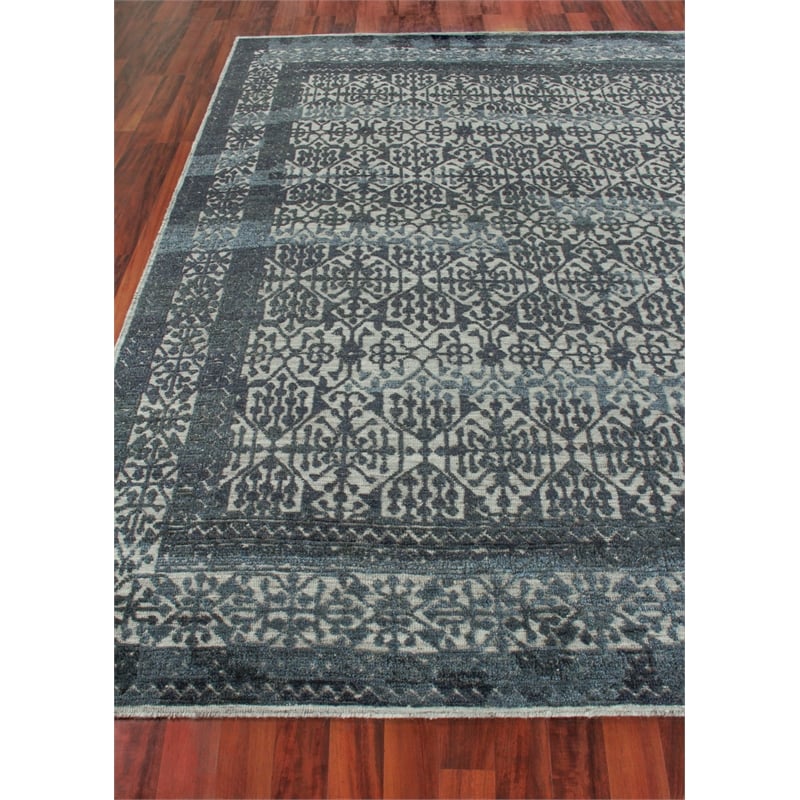 Cadence Hand-Knotted Wool/Bamboo Silk Navy Blue 8'x10' Area Rug
