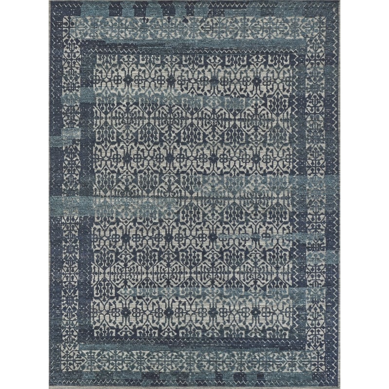 Cadence Hand-Knotted Wool/Bamboo Silk Navy Blue 8'x10' Area Rug