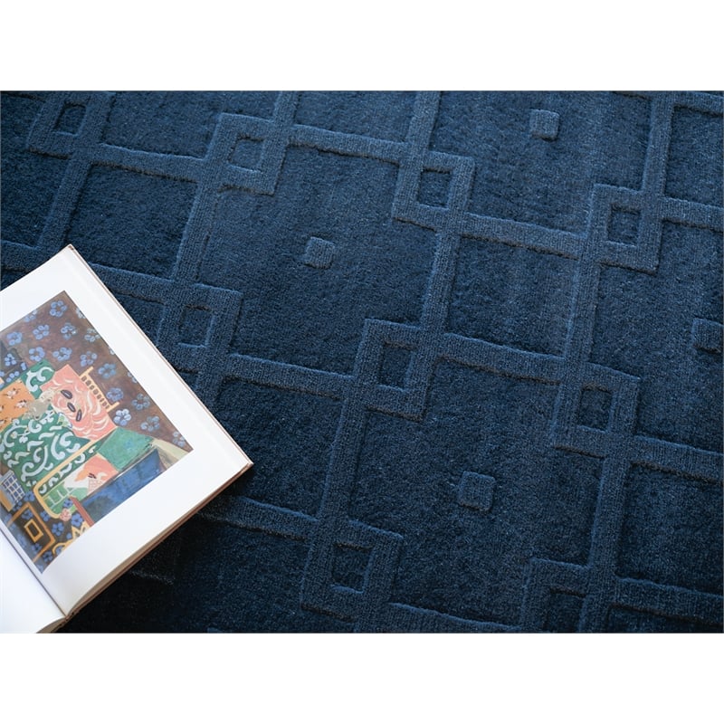 Camora Modern Handloomed Silky Nylon Navy 15'x20' Area Rug