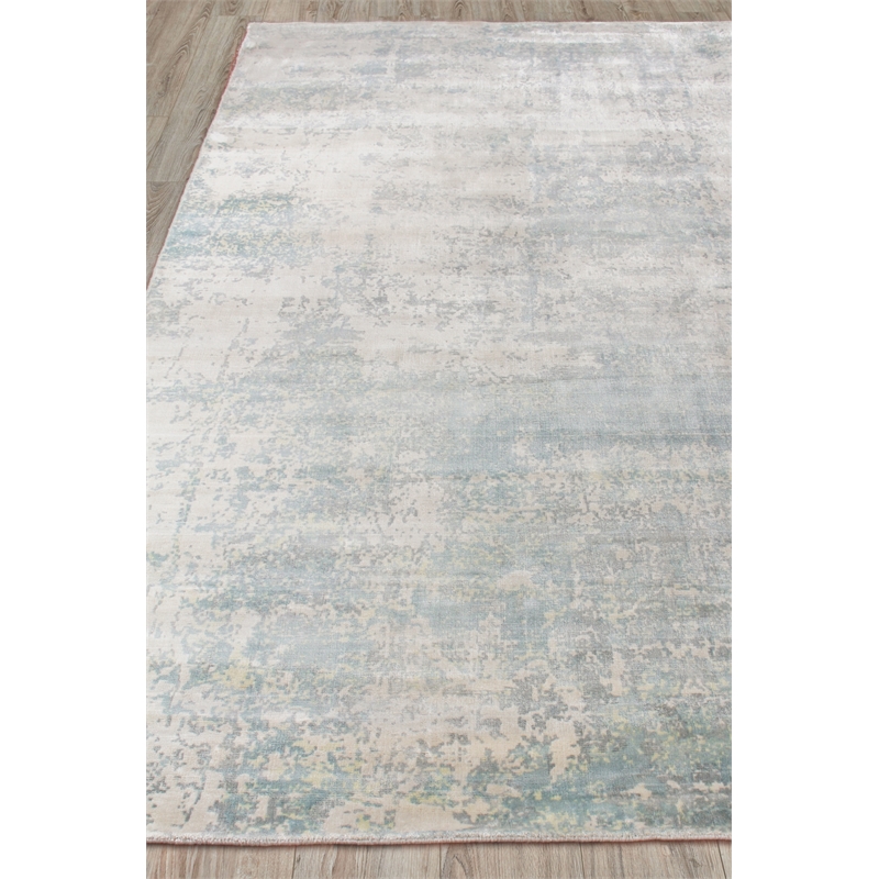 Cassina Handloomed Bamboo Silk Ivory/Light Blue 10'x14' Area Rug
