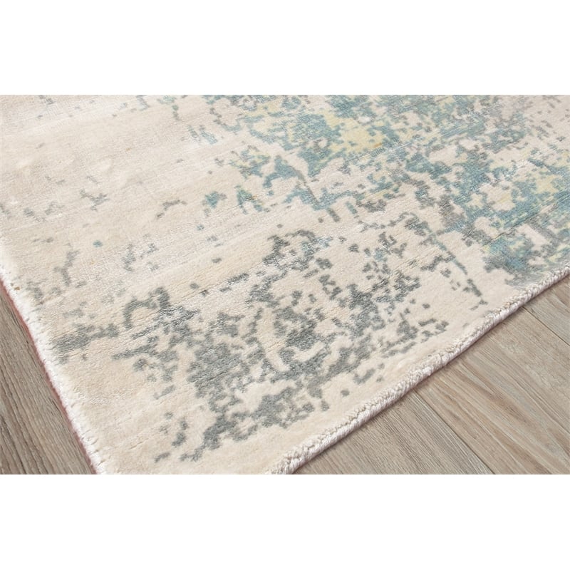 Cassina Handloomed Bamboo Silk Ivory/Light Blue 6'x9' Area Rug