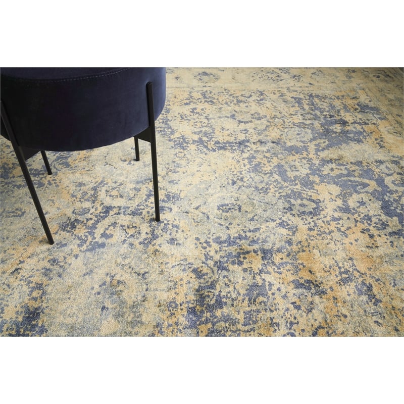 Cassina Handloomed Bamboo Silk Blue/Beige 6'x9' Area Rug