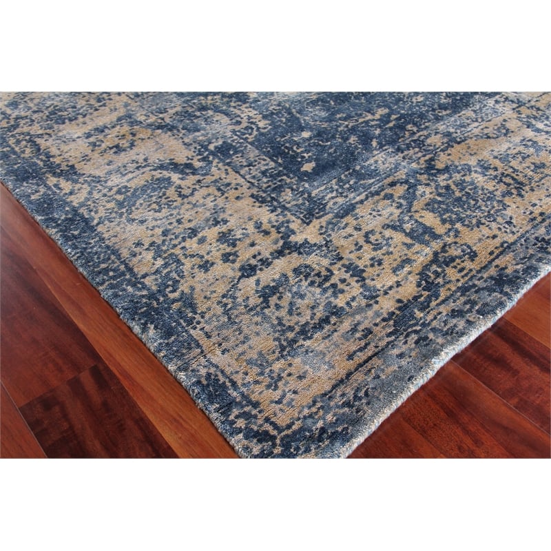 Cassina Handloomed Bamboo Silk Denim/Beige 9'x12' Area Rug