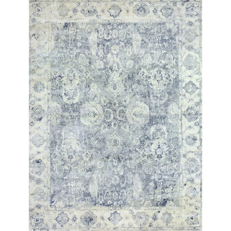 Cassina Handloomed Bamboo Silk Light Silver/Blue 12'x15' Area Rug