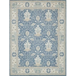 Claremont Oushak Hand-Tufted New Zealand Wool Blue/Ivory 5'x8' Area Rug
