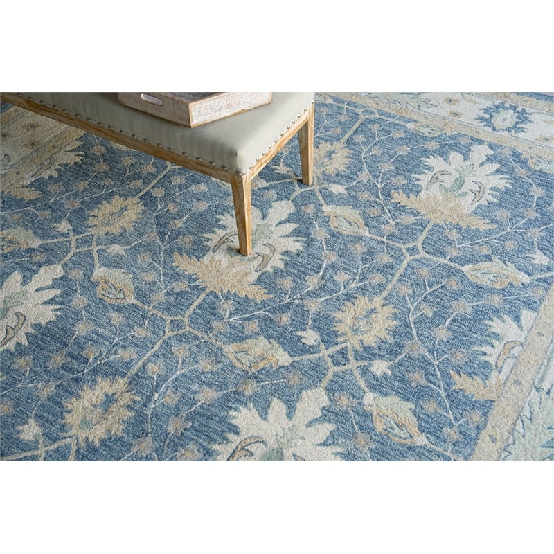 Claremont Oushak Hand-Tufted New Zealand Wool Blue/Ivory 6'x9' Area Rug