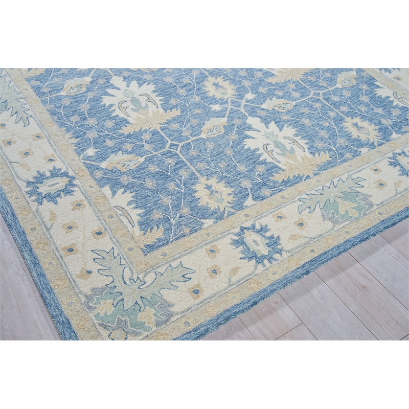 Claremont Oushak Hand-Tufted New Zealand Wool Blue/Ivory 8'x10' Area Rug