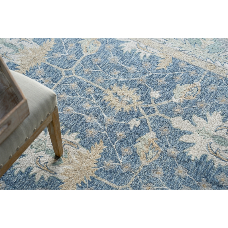 Claremont Oushak Hand-Tufted New Zealand Wool Blue/Ivory 8'x10' Area Rug