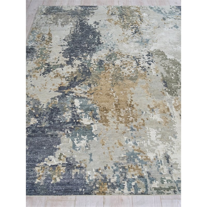 Cosmo Hand-Knotted Wool/Bamboo Silk Silver/Beige/Blue 12'x15' Area Rug