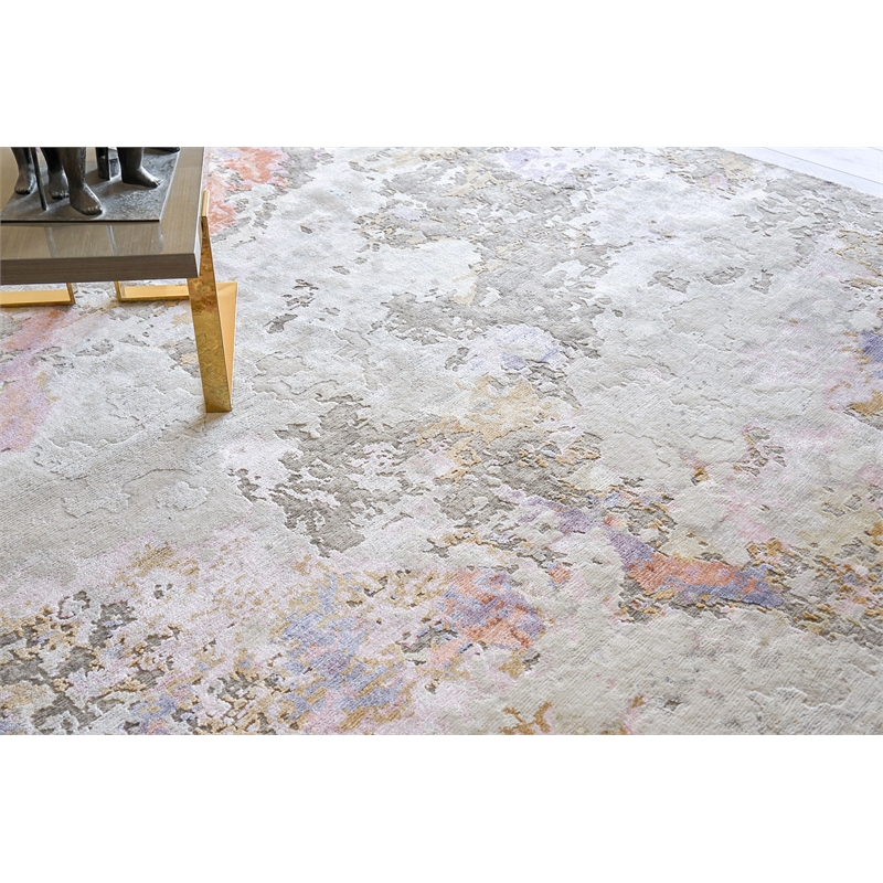 Cosmo Hand-Knotted Wool/Bamboo Silk Ivory/Beige/Blue 10'x14' Area Rug