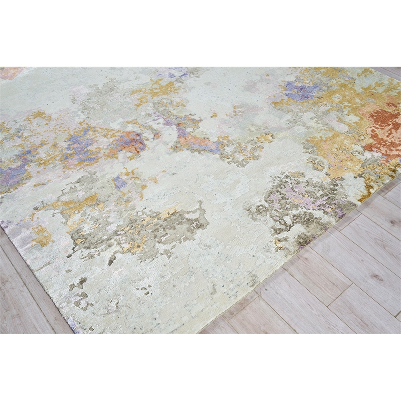 Cosmo Hand-Knotted Wool/Bamboo Silk Ivory/Beige/Blue 4'x6' Area Rug