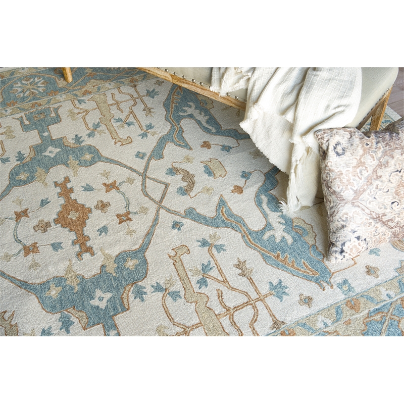 Claremont Oushak Hand-Tufted New Zealand Wool Ivory/Light Blue 14'x18' Area Rug