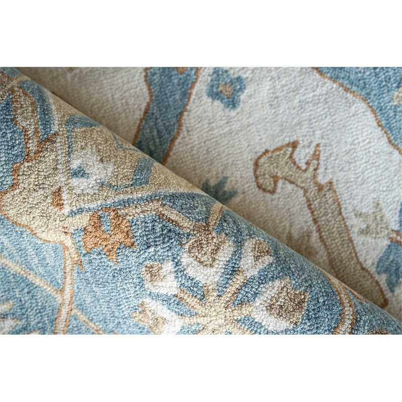 Claremont Oushak Hand-Tufted New Zealand Wool Ivory/Light Blue 5'x8' Area Rug