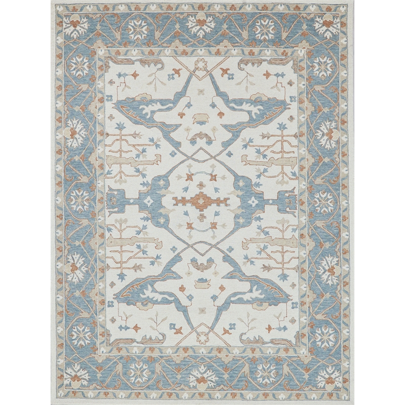 Claremont Oushak Hand-Tufted New Zealand Wool Ivory/Light Blue 5'x8' Area Rug