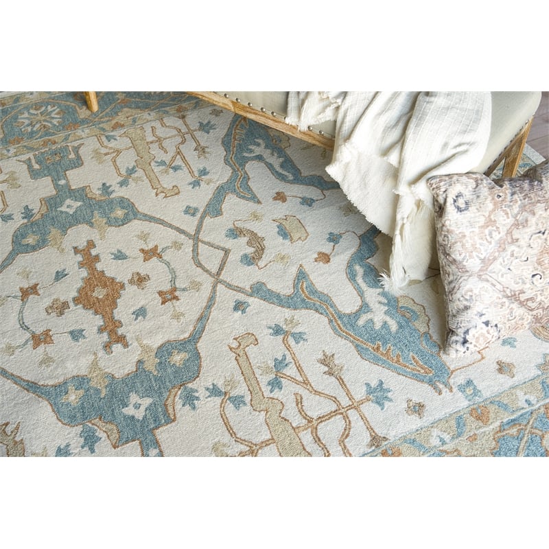 Claremont Oushak Hand-Tufted New Zealand Wool Ivory/Light Blue 6'x9' Area Rug