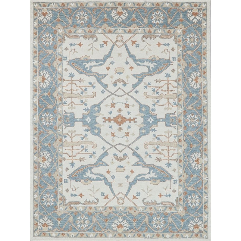 Claremont Oushak Hand-Tufted New Zealand Wool Ivory/Light Blue 6'x9' Area Rug