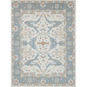 Claremont Oushak Hand-Tufted New Zealand Wool Ivory/Light Blue 6'x9' Area Rug