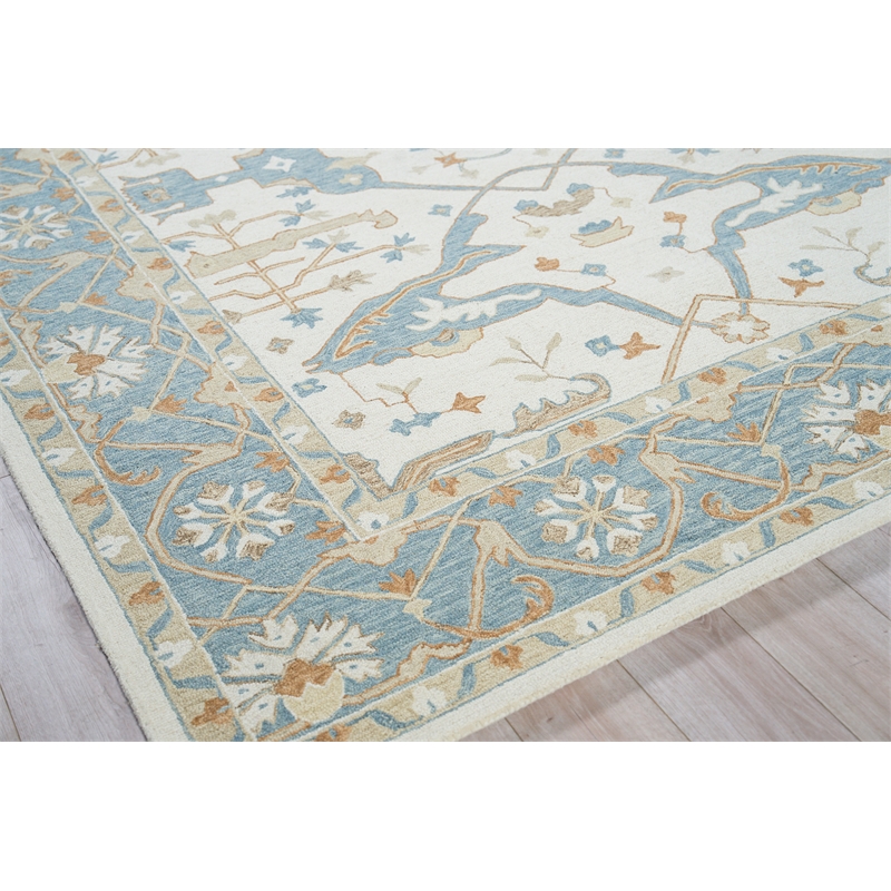 Claremont Oushak Hand-Tufted New Zealand Wool Ivory/Light Blue 8'x10' Area Rug