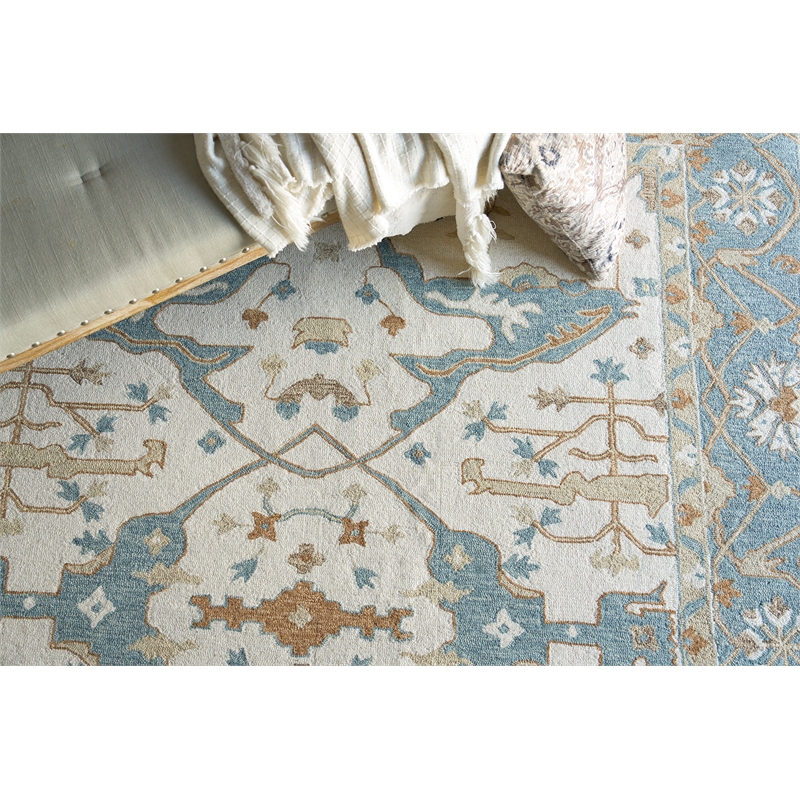 Claremont Oushak Hand-Tufted New Zealand Wool Ivory/Light Blue 8'x10' Area Rug