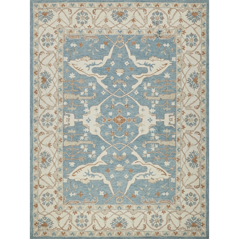 Claremont Oushak Hand-Tufted New Zealand Wool Ivory/Light Blue 5'x8' Area Rug