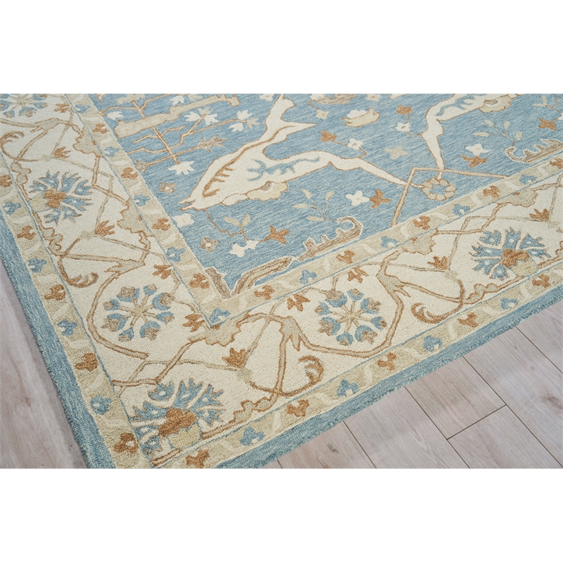 Claremont Oushak Hand-Tufted New Zealand Wool Ivory/Light Blue 6'x9' Area Rug