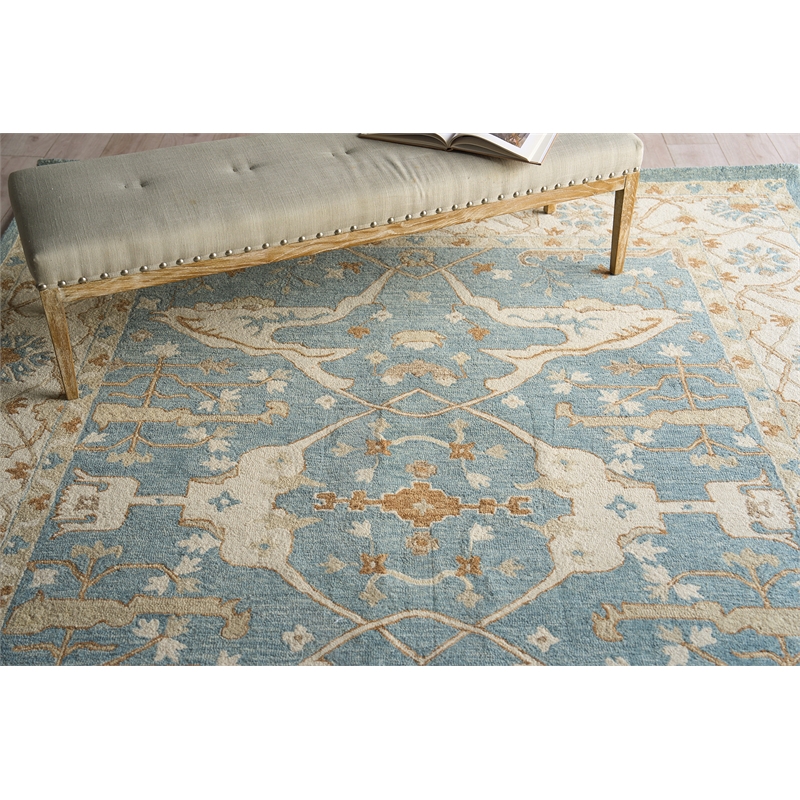 Claremont Oushak Hand-Tufted New Zealand Wool Ivory/Light Blue 6'x9' Area Rug