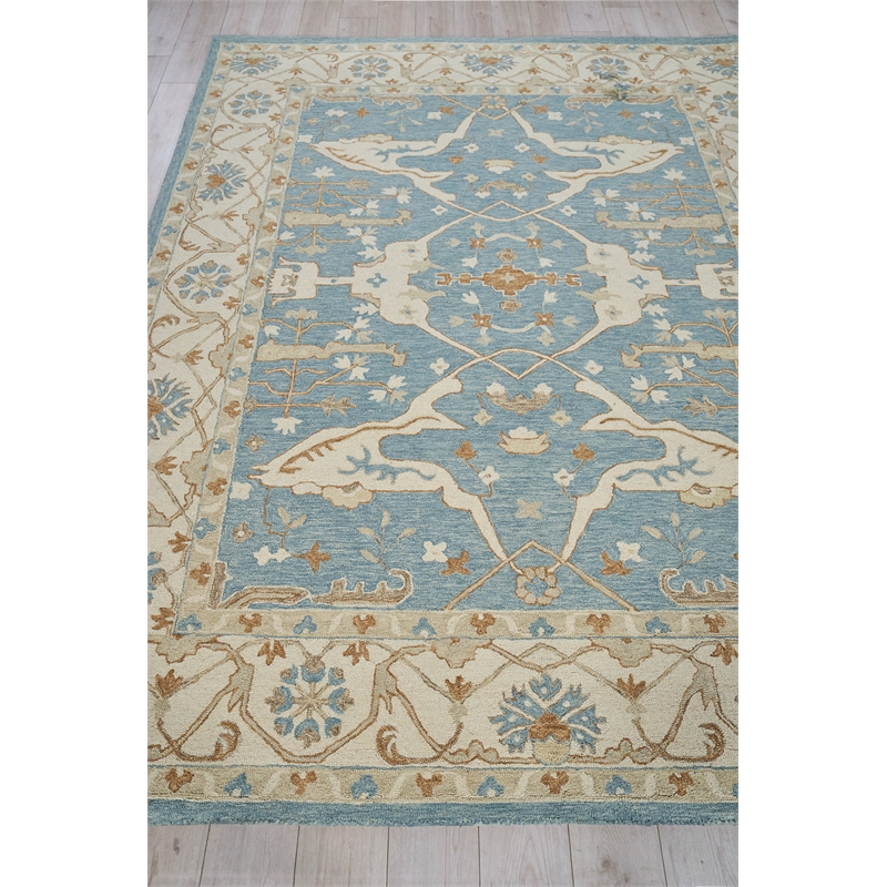 Claremont Oushak Hand-Tufted New Zealand Wool Ivory/Light Blue 9'x12' Area Rug