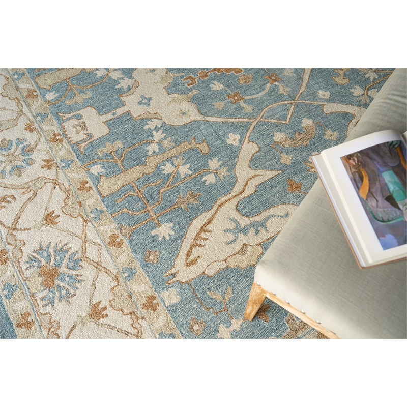 Claremont Oushak Hand-Tufted New Zealand Wool Ivory/Light Blue 9'x12' Area Rug