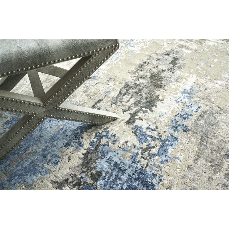 Cosmo Hand-Knotted Wool/Bamboo Silk Silver/Blue/Ivory 9'x12' Area Rug