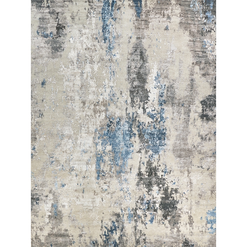 Cosmo Hand-Knotted Wool/Bamboo Silk Silver/Blue/Ivory 9'x12' Area Rug