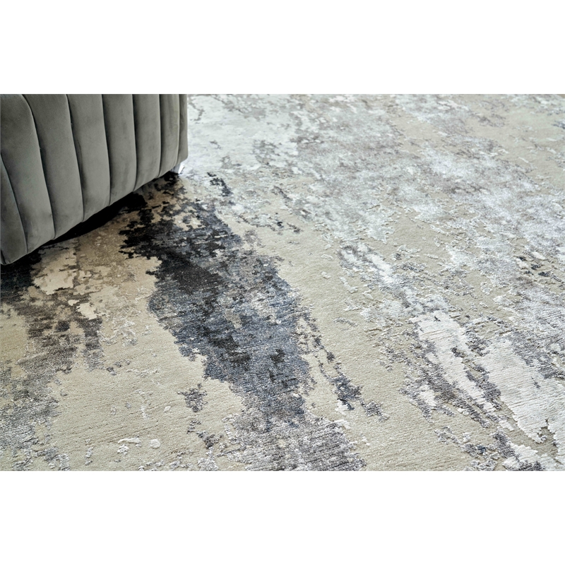 Cosmo Hand-Knotted Wool/Bamboo Silk Silver/Blue/Ivory 8'x10' Area Rug