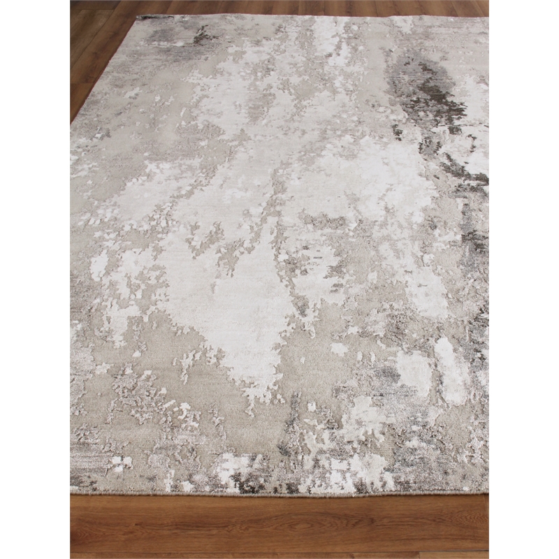 Cosmo Hand-Knotted Wool/Bamboo Silk Silver/Blue/Ivory 9'x12' Area Rug