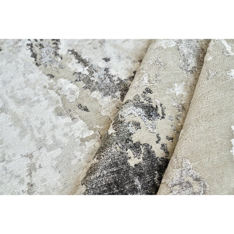 Cosmo Hand-Knotted Wool/Bamboo Silk Silver/Blue/Ivory 9'x12' Area Rug