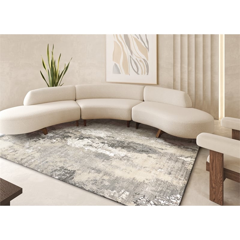 Cosmo Hand-Knotted Wool/Bamboo Silk Silver/Blue/Ivory 9'x12' Area Rug