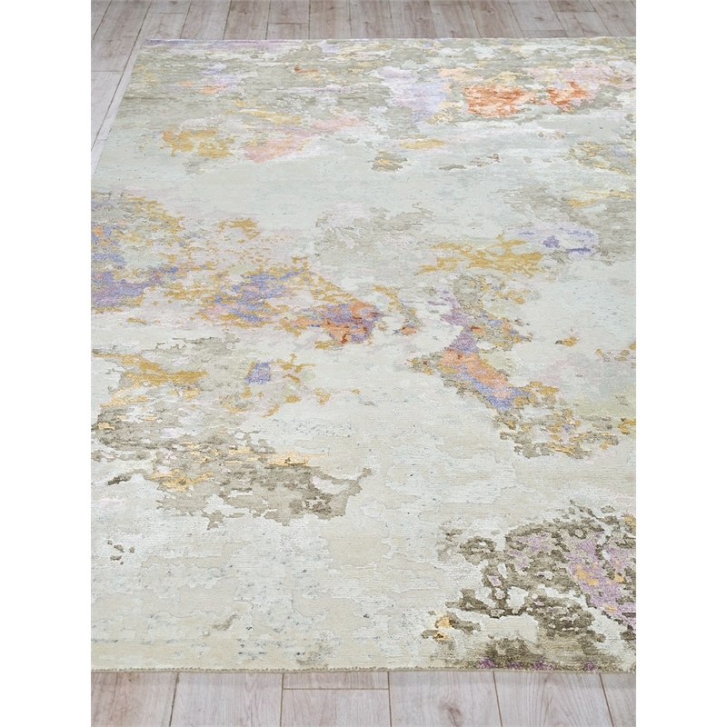 Cosmo Hand-Knotted Wool/Bamboo Silk Ivory/Beige/Blue 8'x10' Area Rug