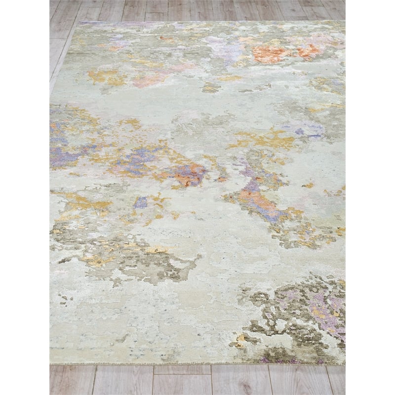 Cosmo Hand-Knotted Wool/Bamboo Silk Ivory/Beige/Blue 9'x12' Area Rug