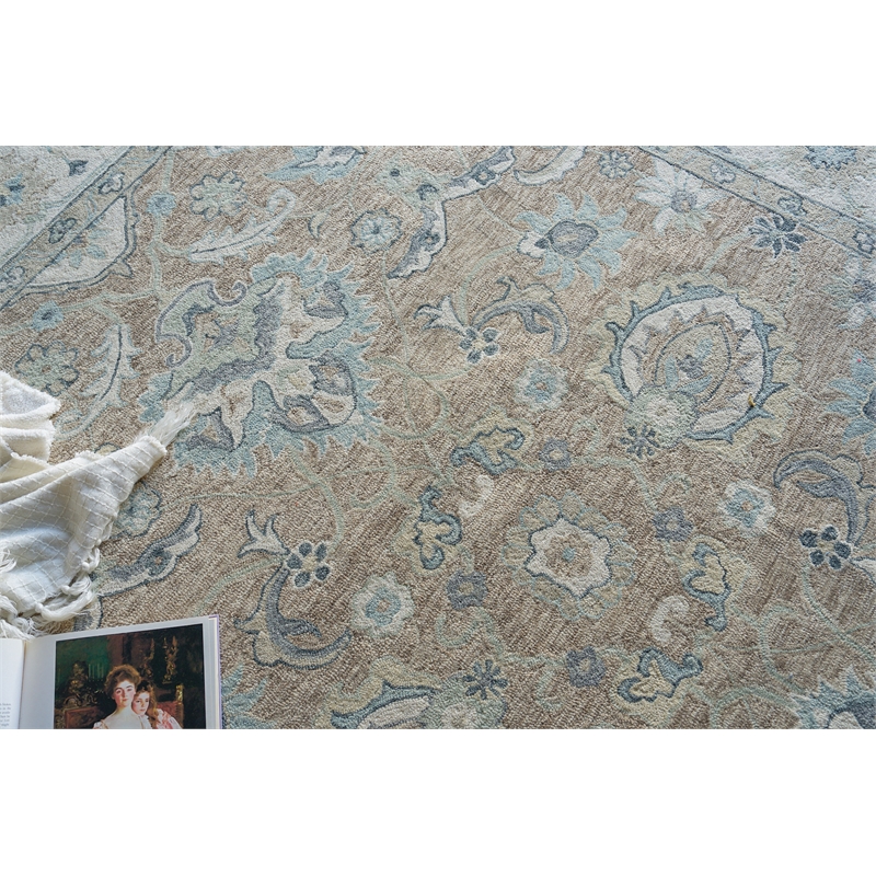 Claremont Oushak Hand-Tufted New Zealand Wool Light Brown/Ivory 6'x9' Area Rug