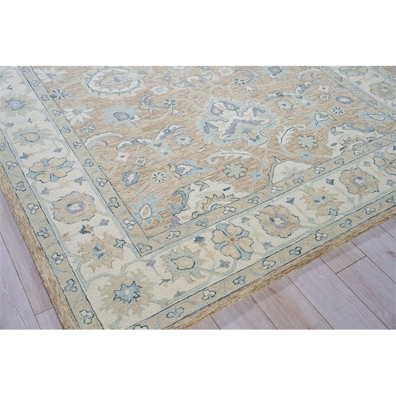 Claremont Oushak Hand-Tufted New Zealand Wool Light Brown/Ivory 8'x10' Area Rug