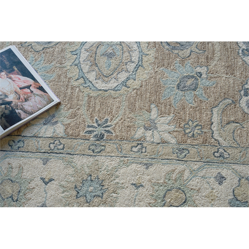 Claremont Oushak Hand-Tufted New Zealand Wool Light Brown/Ivory 9'x12' Area Rug