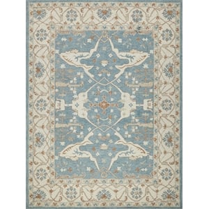 Claremont Oushak Hand-Tufted New Zealand Wool Ivory/Light Blue 12'x15' Area Rug
