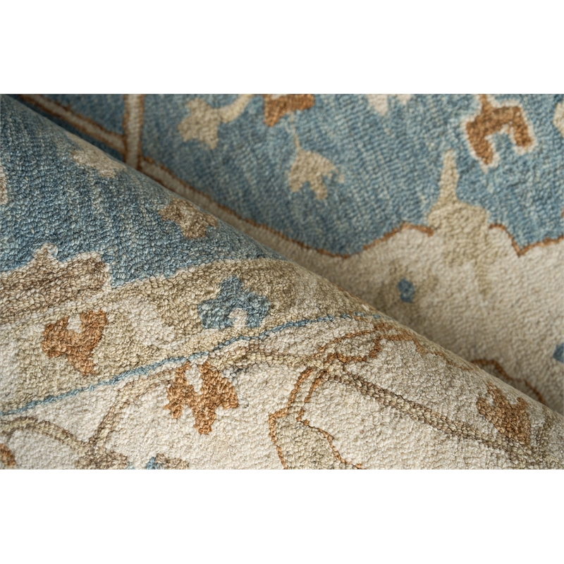 Claremont Oushak Hand-Tufted New Zealand Wool Ivory/Light Blue 14'x18' Area Rug