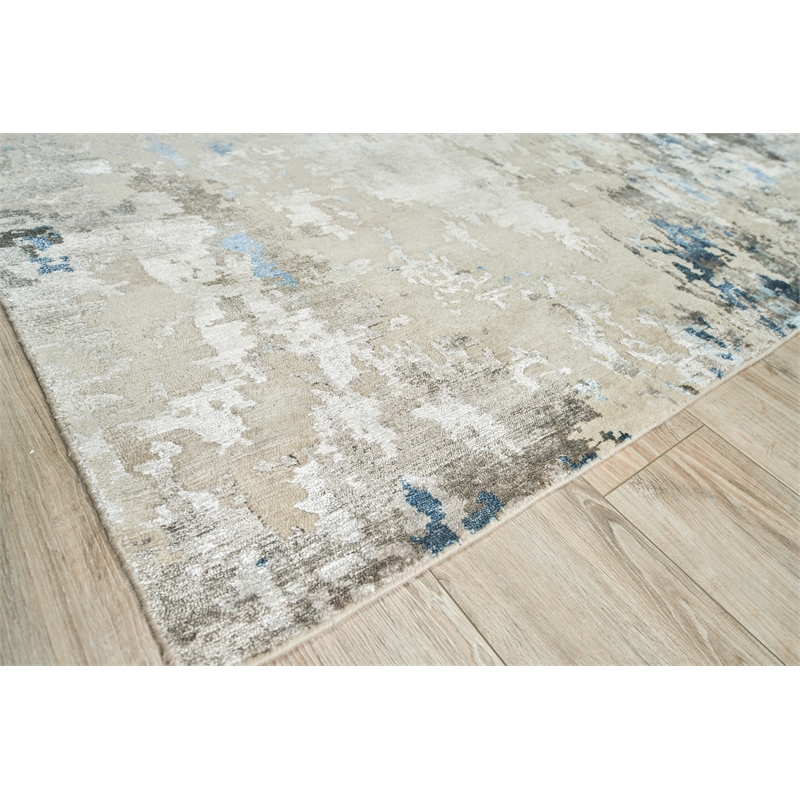 Cosmo Hand-Knotted Wool/Bamboo Silk Silver/Blue/Ivory 14'x18' Area Rug