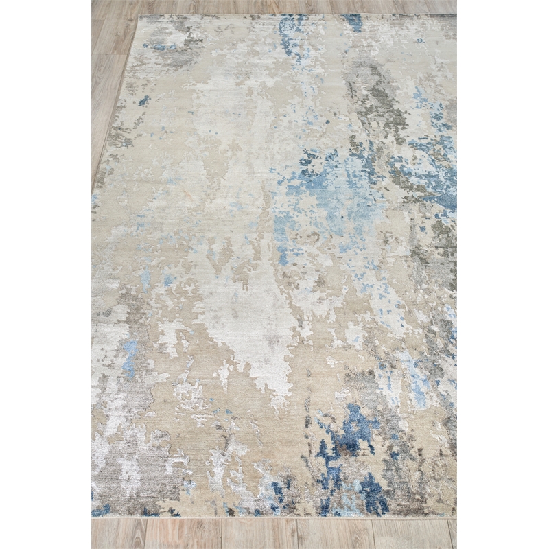 Cosmo Hand-Knotted Wool/Bamboo Silk Silver/Blue/Ivory 14'x18' Area Rug