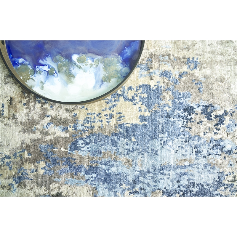 Cosmo Hand-Knotted Wool/Bamboo Silk Silver/Blue/Ivory 14'x18' Area Rug
