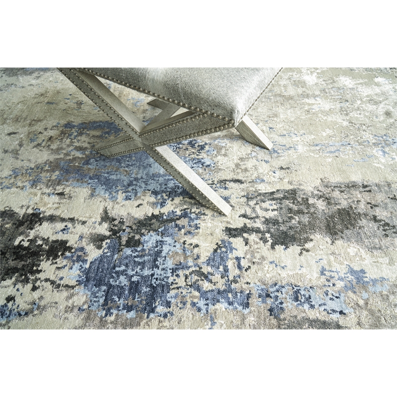 Cosmo Hand-Knotted Wool/Bamboo Silk Silver/Blue/Ivory 14'x18' Area Rug