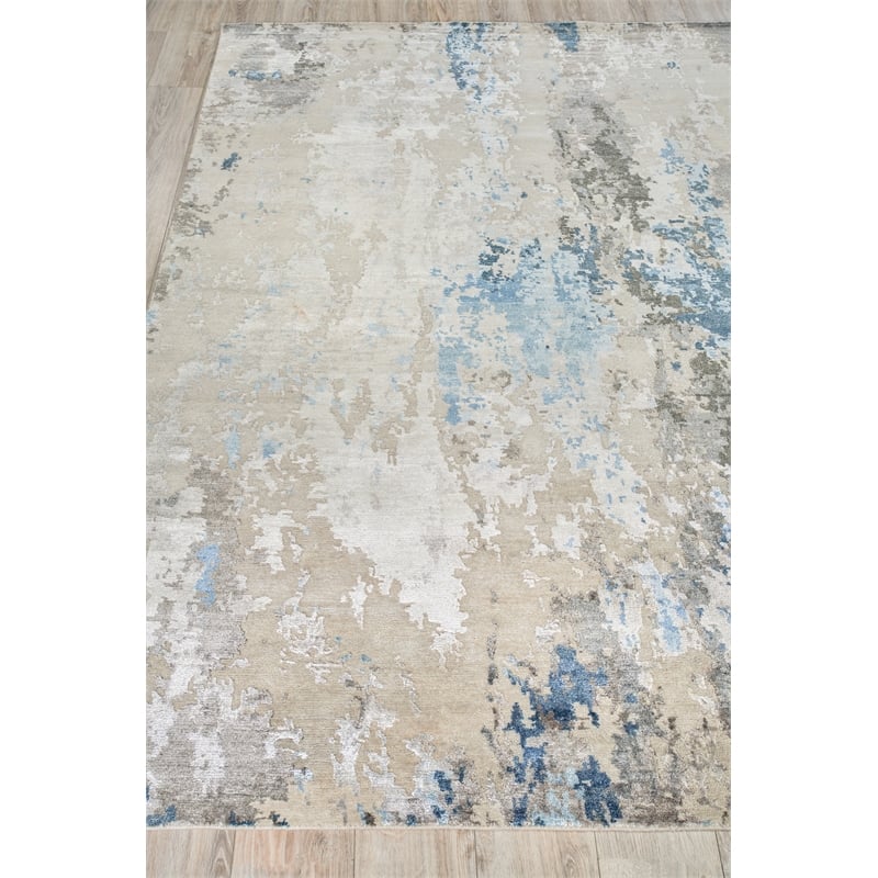 Cosmo Hand-Knotted Wool/Bamboo Silk Silver/Blue/Ivory 5'x8' Area Rug